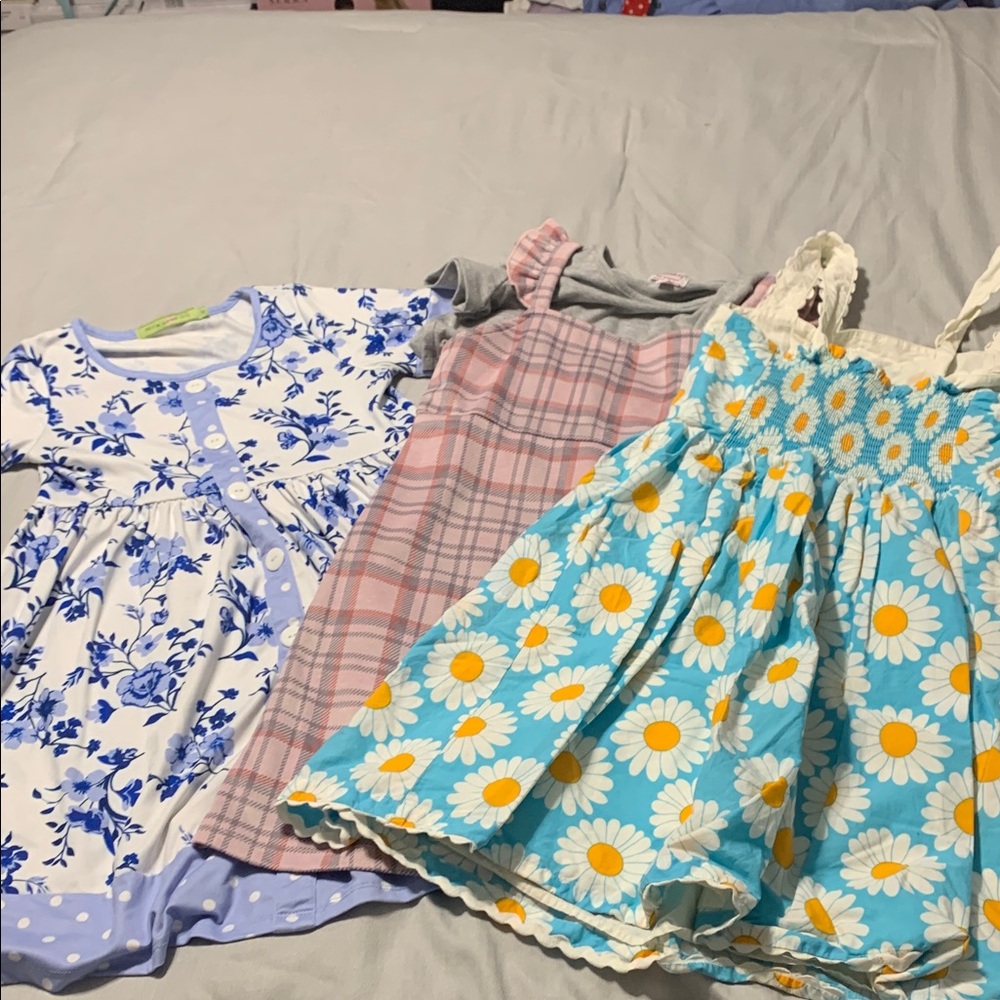 Multiples Kids Dresses - Blue Floral, Pink Plaid, Yellow Daisy
